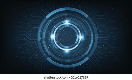 Digital electric circuit circle background.Image electric circuit on dark blue background.Futuristic technology.
