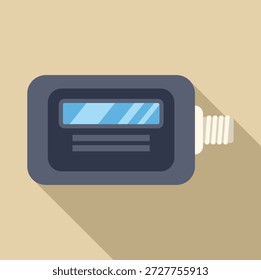 Digital electric meter measuring energy consumption, displaying data on a bright screen, connected with a cable