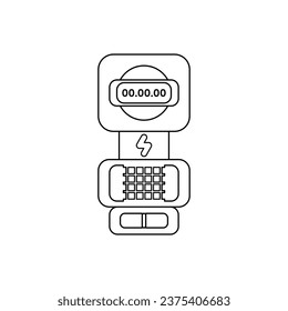 Digital Electric Meter in outline flat icon style. Electricity meter with a button to input prepaid credit tokens and LCD screen to show electricity level. Editable graphic resources.