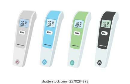 Digital, electric thermometer vector. Medical equipment clipart in cartoon style isolated on white background. Infrared thermometer flat vector.