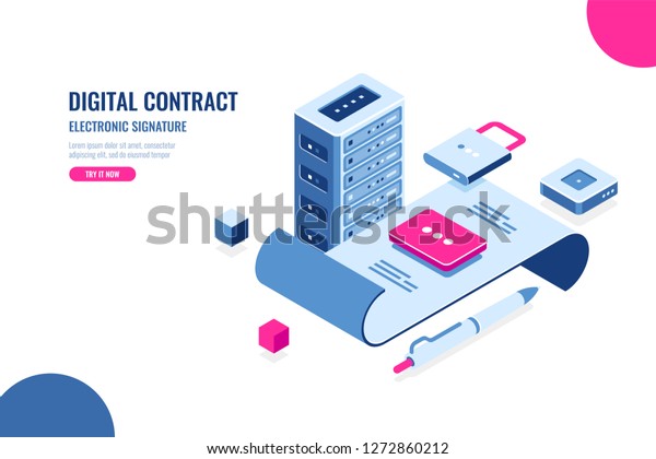 Digital Electronic Contract Signature Document Isometric