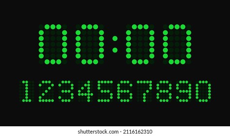 Digital electronic figures set pixel style. Digital numbers for watch, alarm clock, countdown and timer. Vector illustration graphic design.