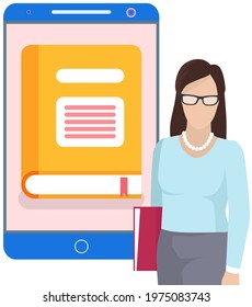 Digital electronic library, online book store concept with textbook on monitor screen. E-book modern technilogies, knowledge and distance education. Application for reading and studying remotely