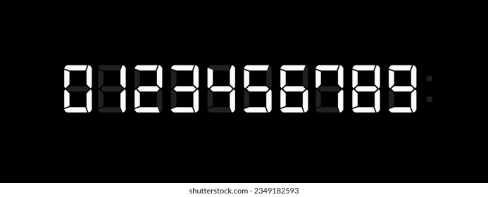 Digital electronic numbers set isolated on Black background. Vector illustration.
