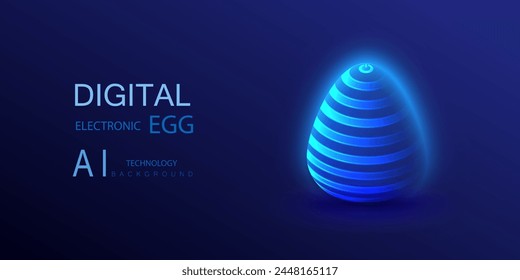 Digital electronic toy egg with lines pattern and switch symbol. Easter ai background in technological style. Vector technology illustration.