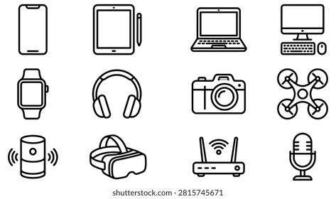 Digital electronics and personal gadget line icon set with electronics, computer