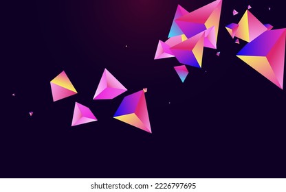 Digital Elements Vector Dark Violet Background. Gradient Flow Pyramid Brochure. Cosmic Graphic Shards Design. Bright Stone Minimal Banner.
