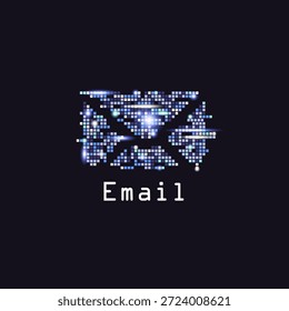 Digital email icon made of glowing pixels on dark background. Futuristic communication concept for secure messaging, data technology, and information network for professional business themes. Futuristic pixel email envelope 