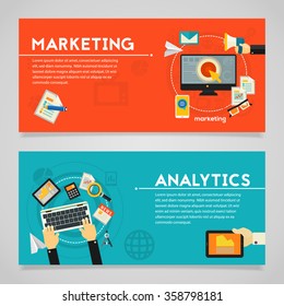 Digital and Email Marketing, Analytics and SEO concepts. Horizontal banners