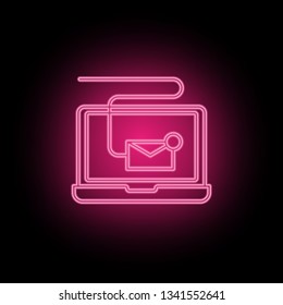 Digital, email, marketing neon icon can be used to illustrate topics about SEO optimization, data analytics, website performace - Vector