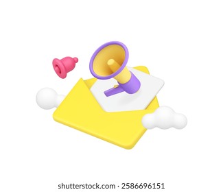 Digital email marketing strategy electronic mail promotion 3d icon realistic vector illustration. Internet advertising promo announcement management social media communication message
