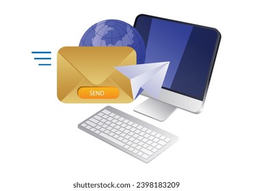 Tecnología de marketing de correo electrónico digital, descripción de ilustración plana
