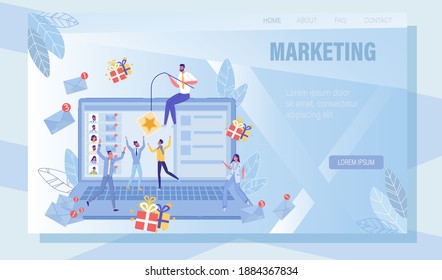 Digital Email Phishing Online Service For Mass Emailing Marketing And Spamming. Landing Page With Man Holding Fishing Rod And Letter On Hook Tempting Gift Offer For People. Vector Illustration