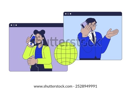 Digital employees communication global 2D illustration concept. Consultation international call making cartoon characters isolated on white. Customer service metaphor abstract flat vector graphic