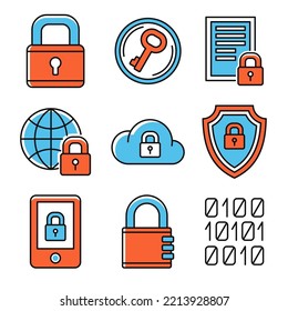 Digital Encrypt Technology Security Icons Set on White Background. Vector illustration