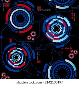 Digital endless print. Futuristic technology ornament. Abstract seamless cyber pattern with mycro schemes. Cyberspace repeated background.