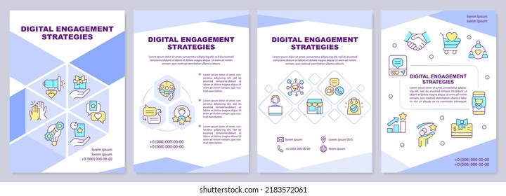 Digital engagement strategies brochure template. Leaflet design with linear icons. Editable 4 vector layouts for presentation, annual reports. Arial-Black, Myriad Pro-Regular fonts used