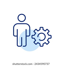 Digital engineering. Technical professional. Person and cogwheel symbolizing power solving skills and expertise. Vector