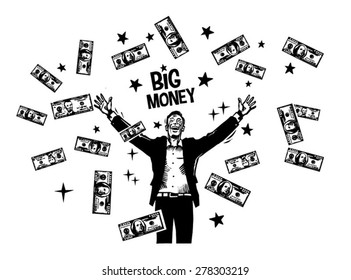 Digital engraving - black and white vector - line drawing - Jackpot (Big Money!)
