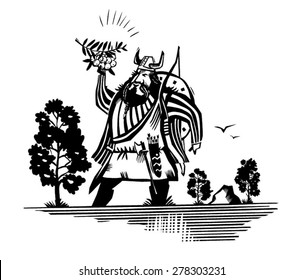 Digital engraving - black and white vector - line drawing - Rowan viking
