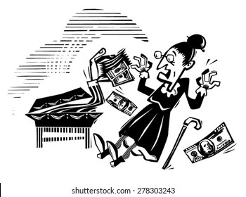 Digital engraving - black and white vector - line drawing - surprise!
