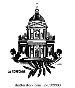 Digital engraving - black and white vector - line drawing - Sorbonne