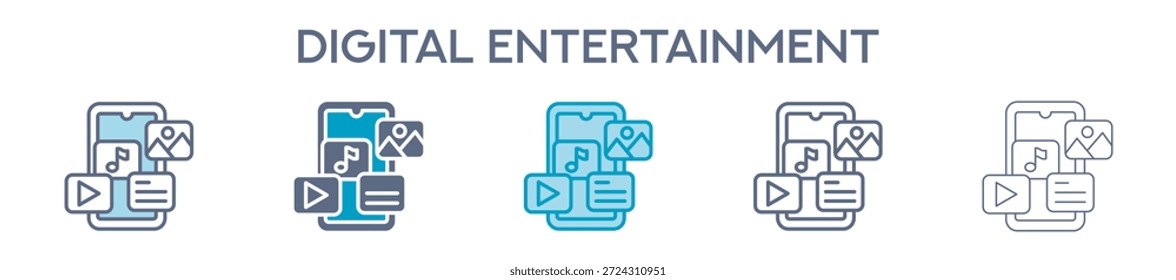 Elemento De Entretenimiento Digital Para Diseño Gráfico - Estilos Múltiples. Ilustración vectorial De Dos Colores Y Negro. Los Diseños Múltiples De Los Iconos Se Pueden Utilizar Para El Móvil, Ui, Web