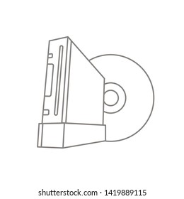 Digital entertainment objects. Vector Isolated Graphic Design Illustration, Icon, Art, Elements. Simple, flat, clear, outline, line art style. DVD-disc, CD-disc or other, video games console.