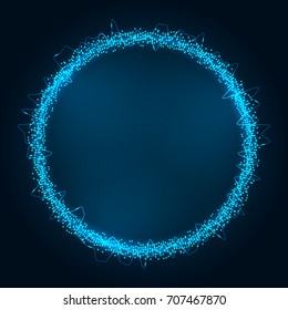 Digital equalizer. Blue technology frame. Musical background: circles with particles, wavy lines. Eps10 vector.