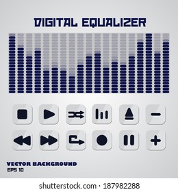 Digital equalizer with multimedia buttons. Vector, EPS 10.