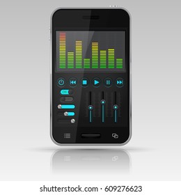 Digital equalizer on smartphone screen. Vector 3d illustration