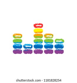 Digital equalizer. Simple icon. Drawing sign with LGBT style, seven colors of rainbow (red, orange, yellow, green, blue, indigo, violet