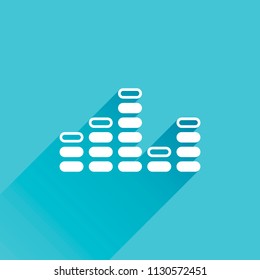 Digital equalizer. Simple icon. Gray icon with long shadow in bottom left corner on blue background