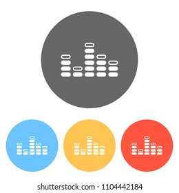 Digital equalizer. Simple icon. Set of white icons on colored circles