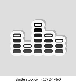 Digital equalizer. Simple icon. Sticker style with white border and simple shadow on gray background