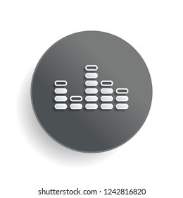 Digital equalizer. Simple icon. White paper symbol on gray round button or badge with shadow