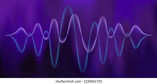Digital equalizer sound wave vector illustration. Music neon background. Illuminated digital wave of glowing particles. HUD element technology concept. Dynamic light flow with neon light effect.
