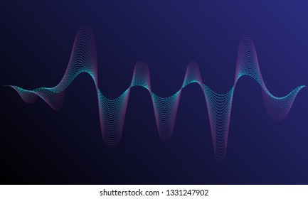 Digital equalizer sound wave vector illustration. Music neon background. Illuminated digital wave of glowing particles. HUD element technology concept. Dynamic light flow with neon light effect.