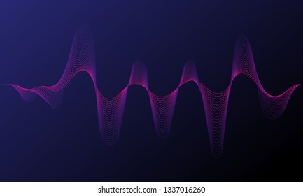 Digital equalizer sound wave vector illustration. Music neon background. Illuminated digital wave of glowing particles. HUD element technology concept. Dynamic light flow with neon light effect.