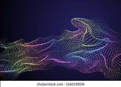 Digital equalizer sound wave vector illustration. Music neon background. Illuminated digital wave of glowing particles. HUD element technology concept. Dynamic light flow, neon light rainbow effect