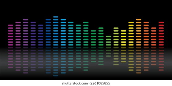 Digital equalizer or equalizer symbol. pulse musical,music sound wave mixer. music soundwave diagram. Volume level. Music audio frequency, voice line waves, electronic signal. Record, decibels dB rays