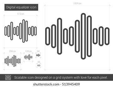 Digital equalizer vector line icon isolated on white background. Digital equalizer line icon for infographic, website or app. Scalable icon designed on a grid system.