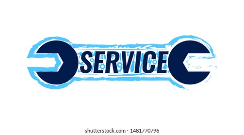 Digital Equipment Repair, Vector logotype template with Spanner and caption Service isolated on white.