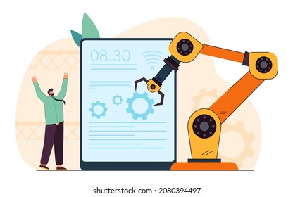 Digital era algorithm of artificial intelligence. Social system of 21st century and workforce challenge flat vector illustration. Human resources automation, smart business process concept