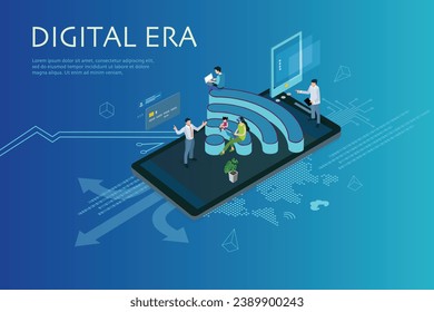 Digital era Isometric concept  illustration, use for web banner, infographics.