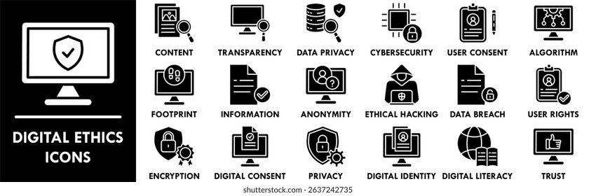 Digital Ethics icon collection set. Containing design digital, technology, ethics, legal, business