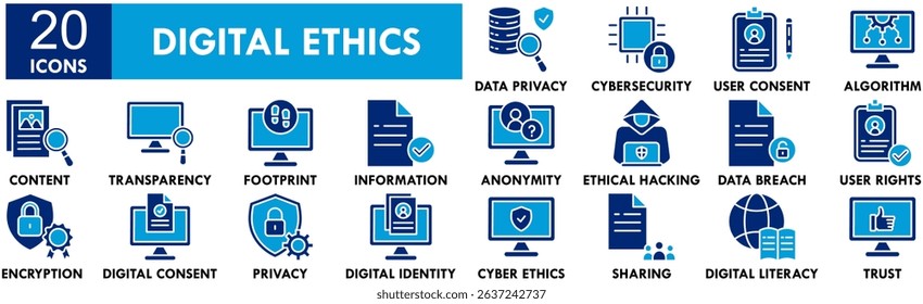Digital Ethics icon collection set. Containing design digital, technology, ethics, legal, business