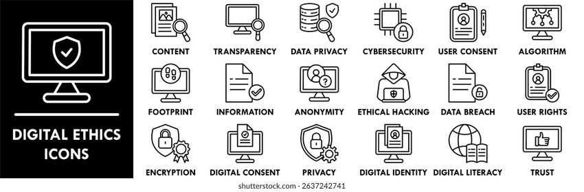 Digital Ethics icon collection set. Containing design digital, technology, ethics, legal, business