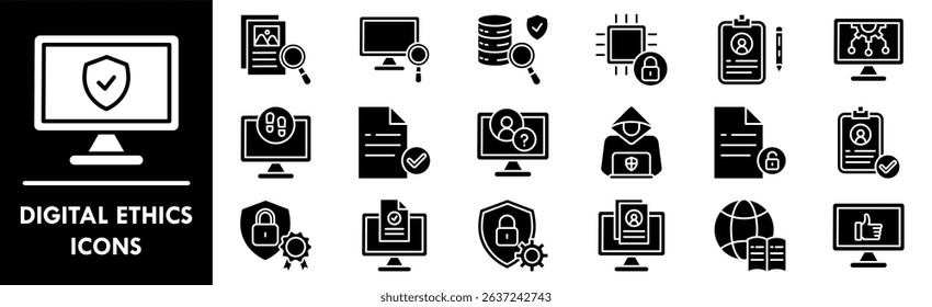 Digital Ethics icon collection set. Containing design digital, technology, ethics, legal, business