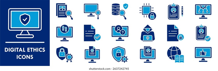 Digital Ethics icon collection set. Containing design digital, technology, ethics, legal, business